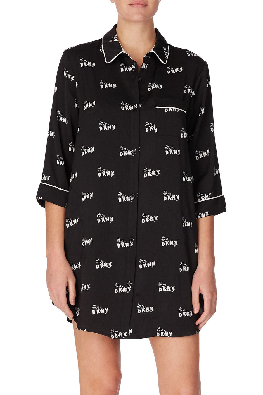 DKNY Black/White Logo Printed Boyfriend Sleepshirt