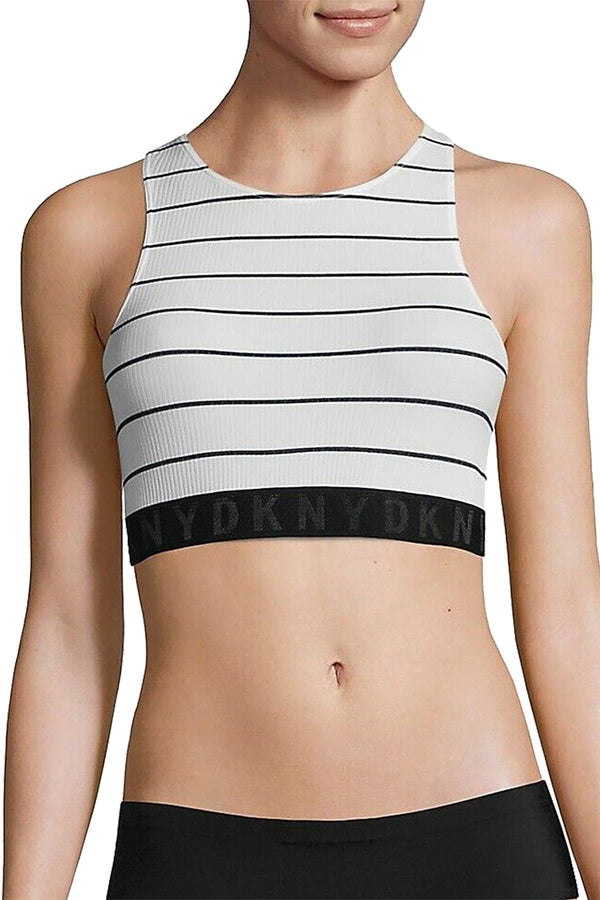 DKNY Black & White Poplin LiteWear Seamless Ribbed Crop-Top/Bralette