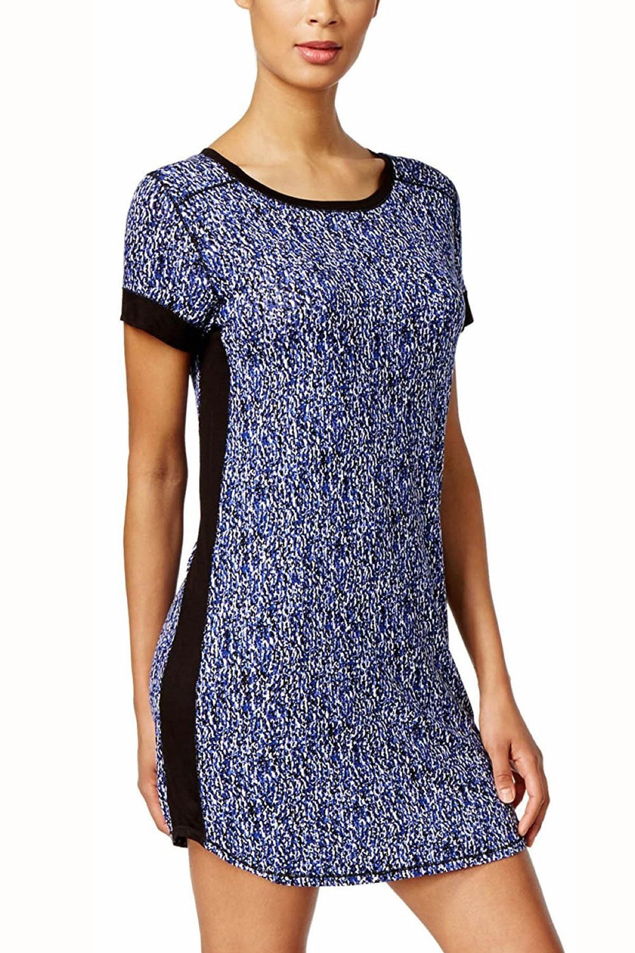 DKNY Blue/Black Short-Sleeve Printed Long PJ Sleep-Shirt