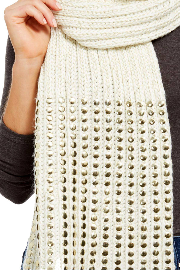 DKNY Cream/Gold Flat Stud Metallic Rib-Knit Scarf