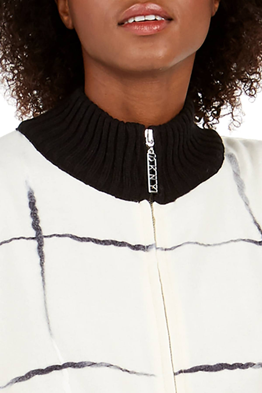 DKNY Cream Zip Front Ombre Twist Ruana