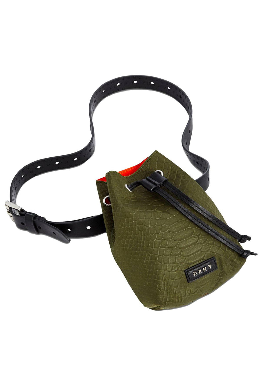 DKNY Drawstring Pouch Belt Bag in Green/Orange