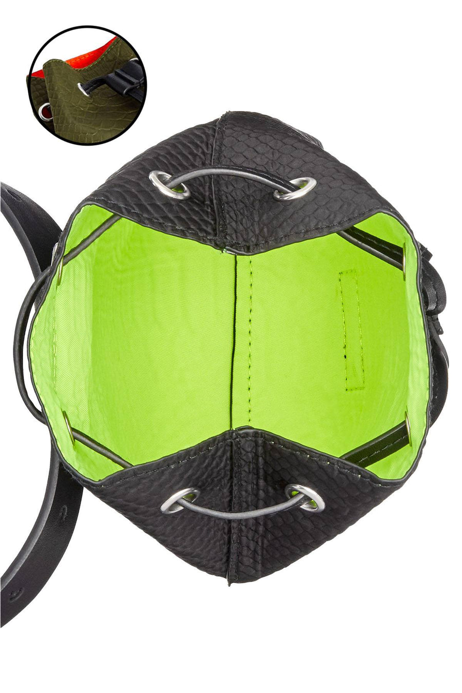 DKNY Drawstring Pouch Belt Bag in Green/Orange