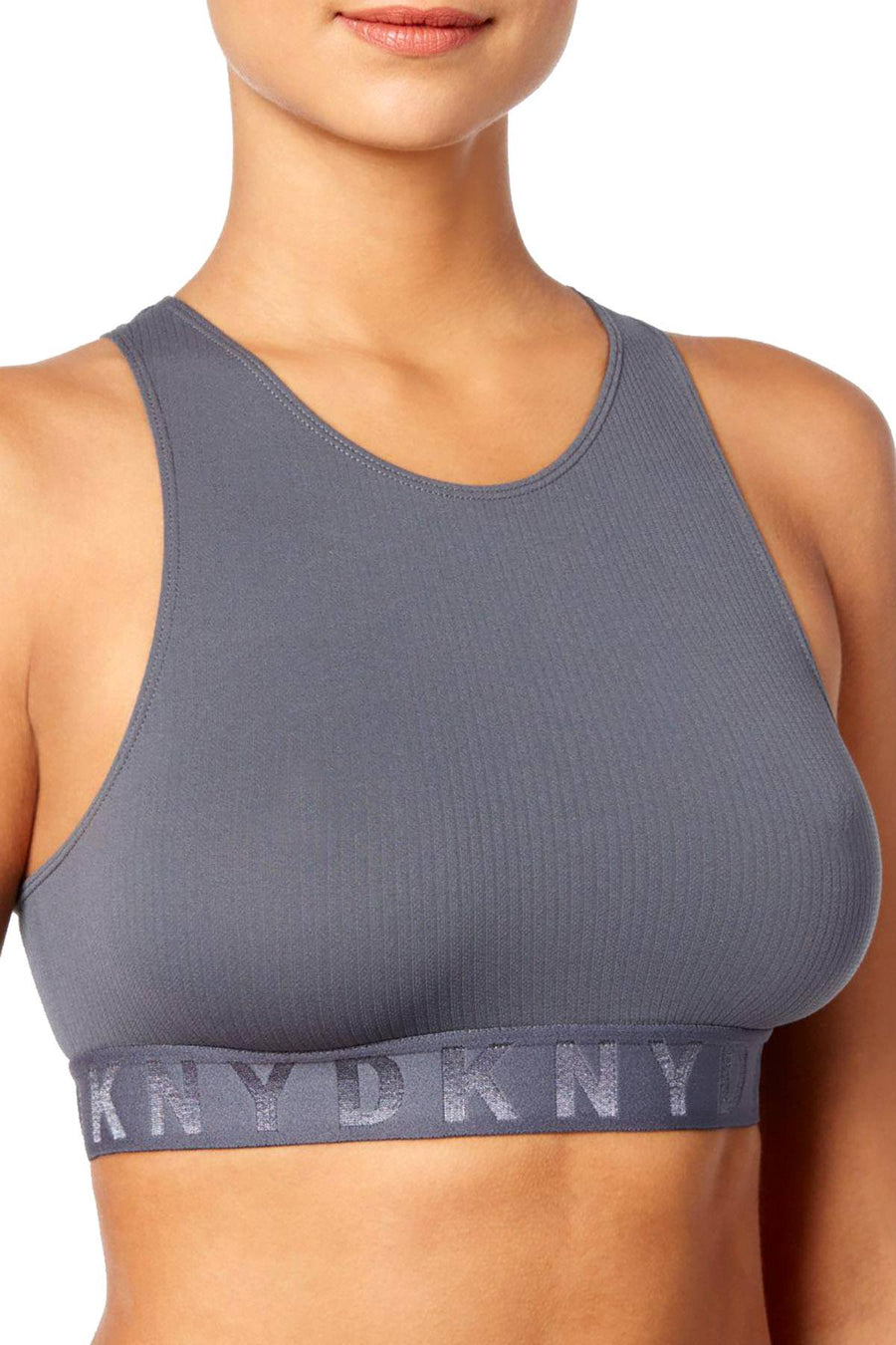 DKNY Graphite LiteWear Seamless Ribbed Crop Top Bralette