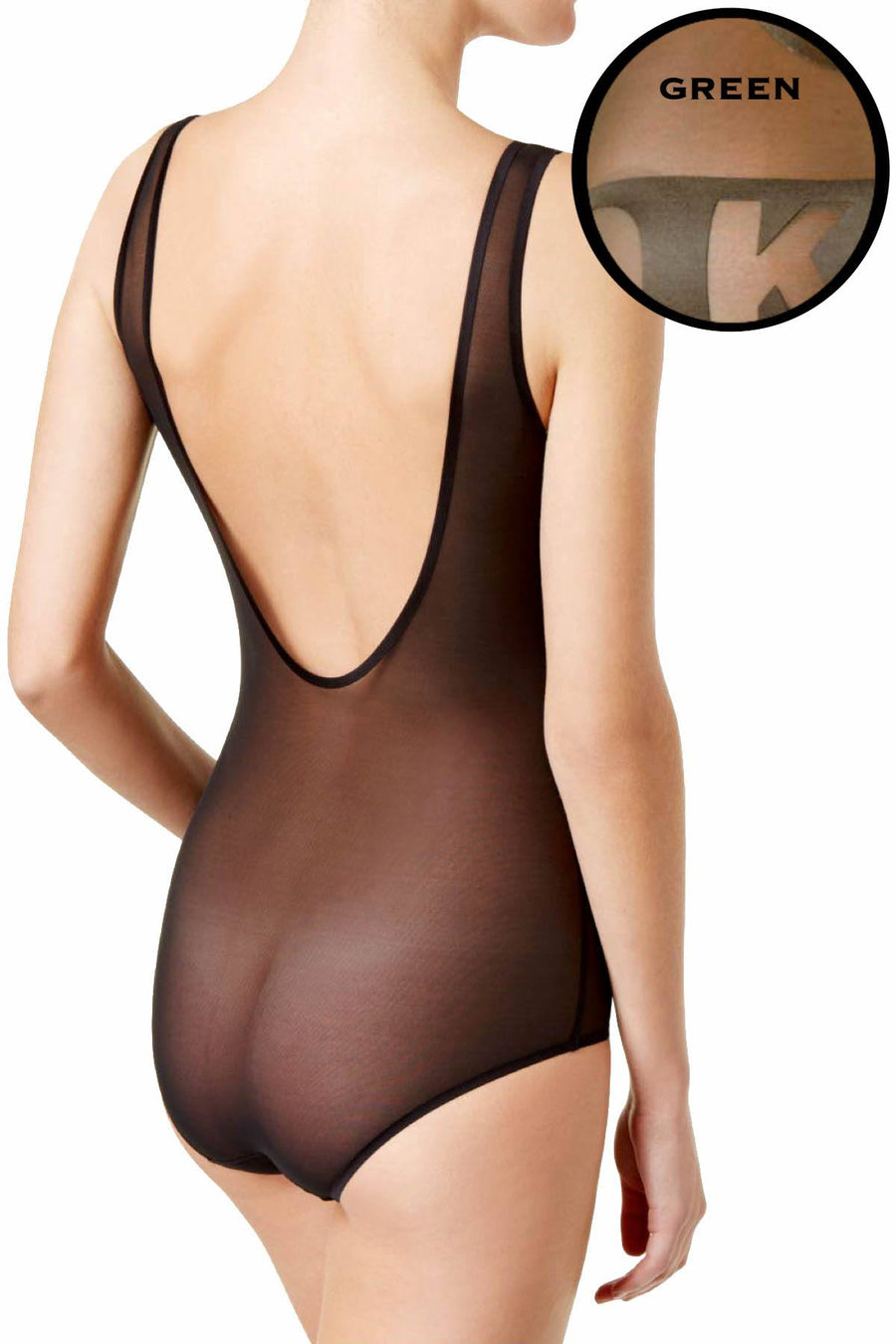 DKNY Green Runway Mesh Logo-Band Bodysuit