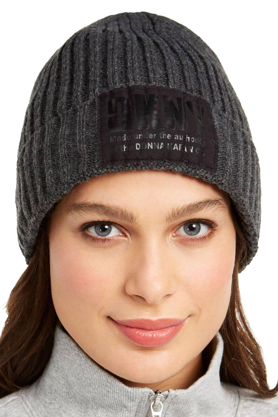 DKNY Grey Fleece Lined Knit Beanie