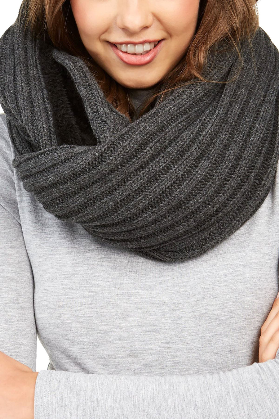 DKNY Grey Fleece Lined Knit Infinity Scarf