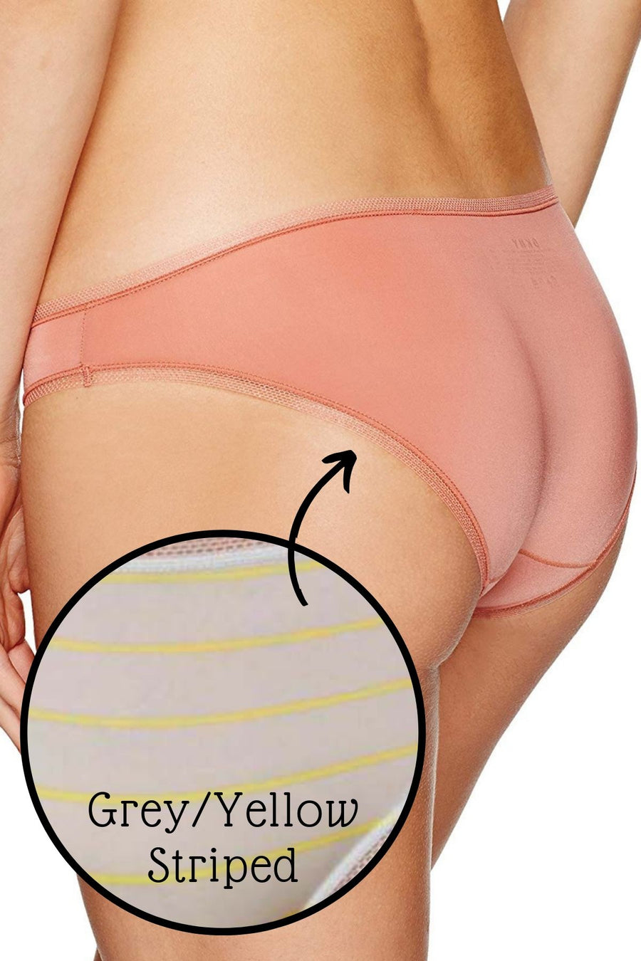 DKNY Grey and Yellow Striped Litewear Low-Rise Mesh-Trim Bikini Brief