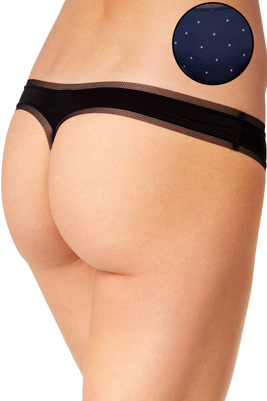DKNY Ink Star Print Litewear Low Rise Mesh Trim Thong