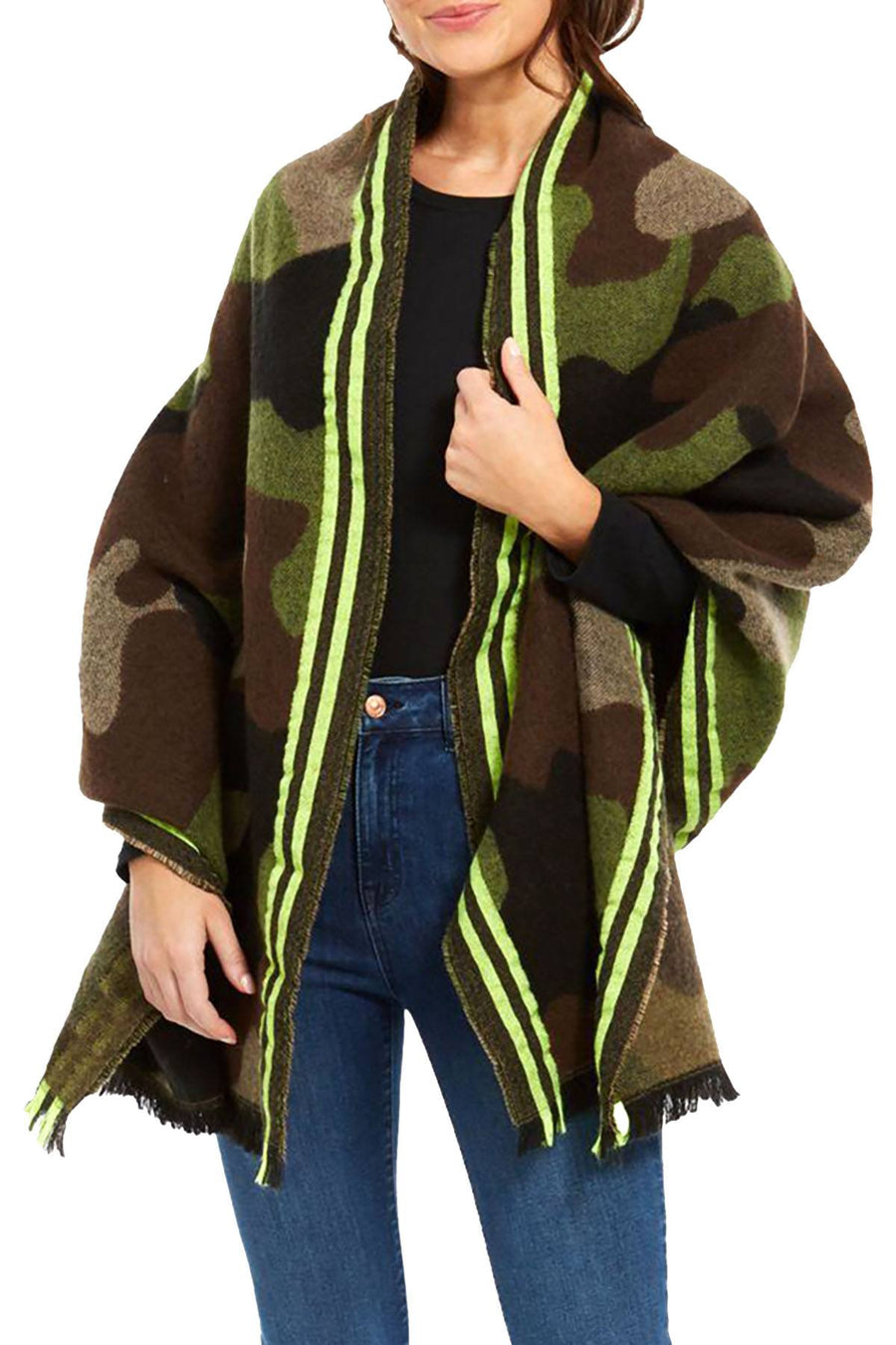 DKNY Neon Yellow Striped Camo Scarf