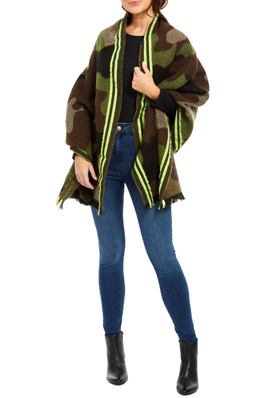 DKNY Neon Yellow Striped Camo Scarf