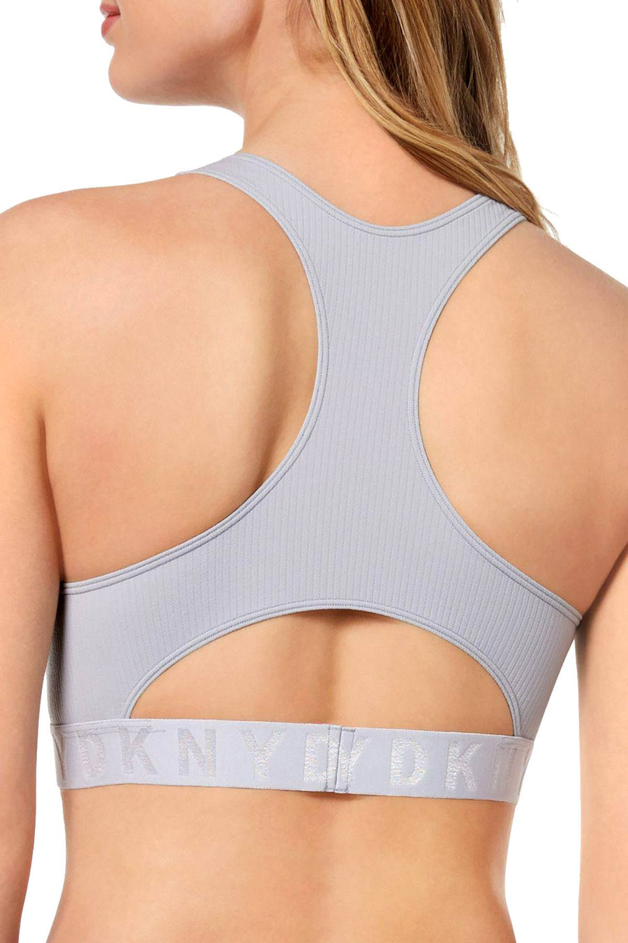 DKNY Pale Blue/Grey LiteWear Seamless Ribbed Crop Top Bralette