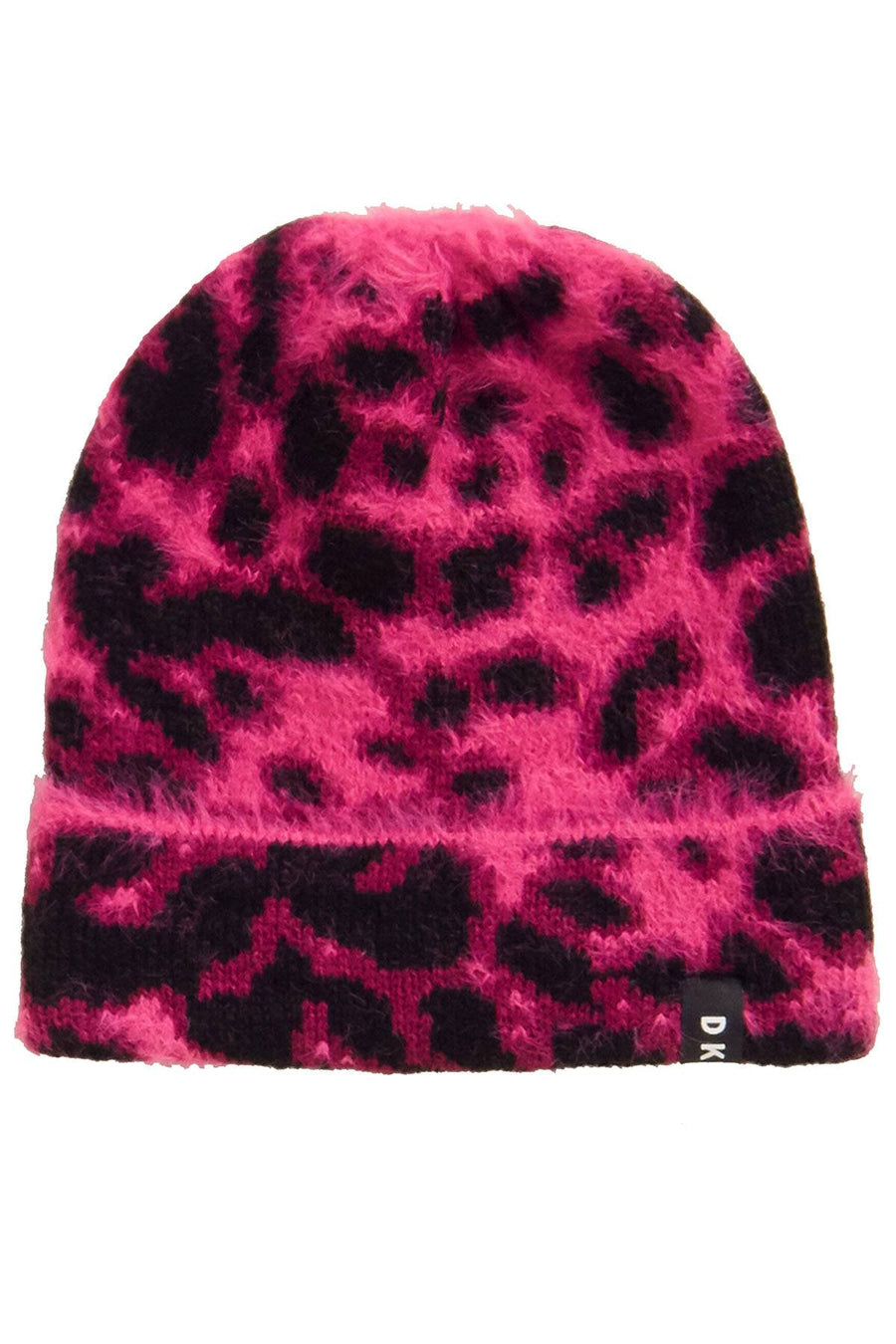 DKNY Pink Fuzzy Animal Print Beanie