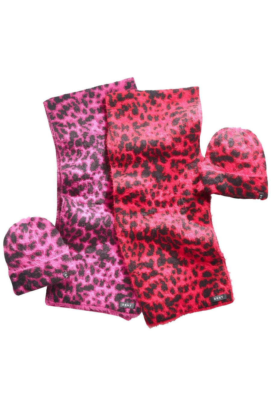 DKNY Pink Fuzzy Animal Print Beanie