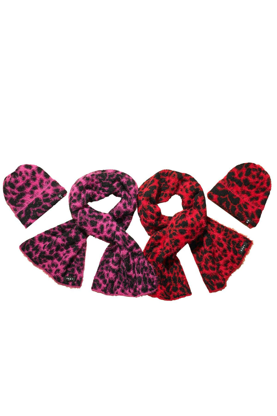 DKNY Pink Fuzzy Animal Print Beanie