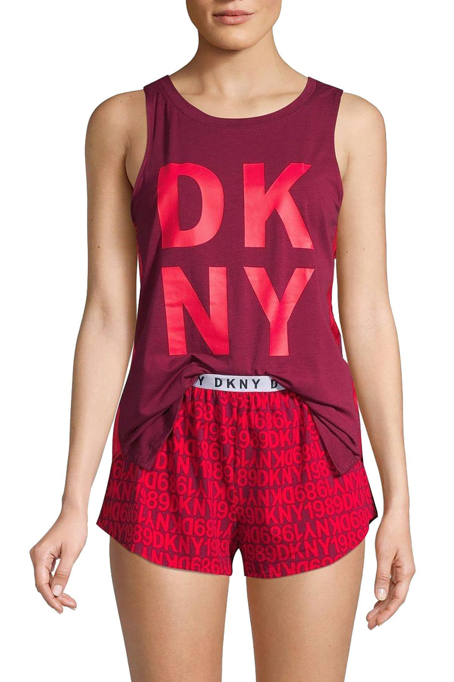DKNY Red Logo Print Tank / Boxer Short Pajama Set