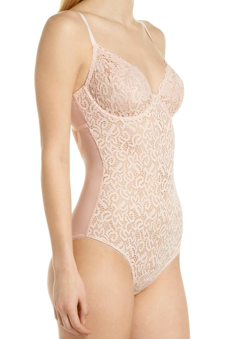 DKNY Rose-Water Classic-Lace Sheer Bodysuit