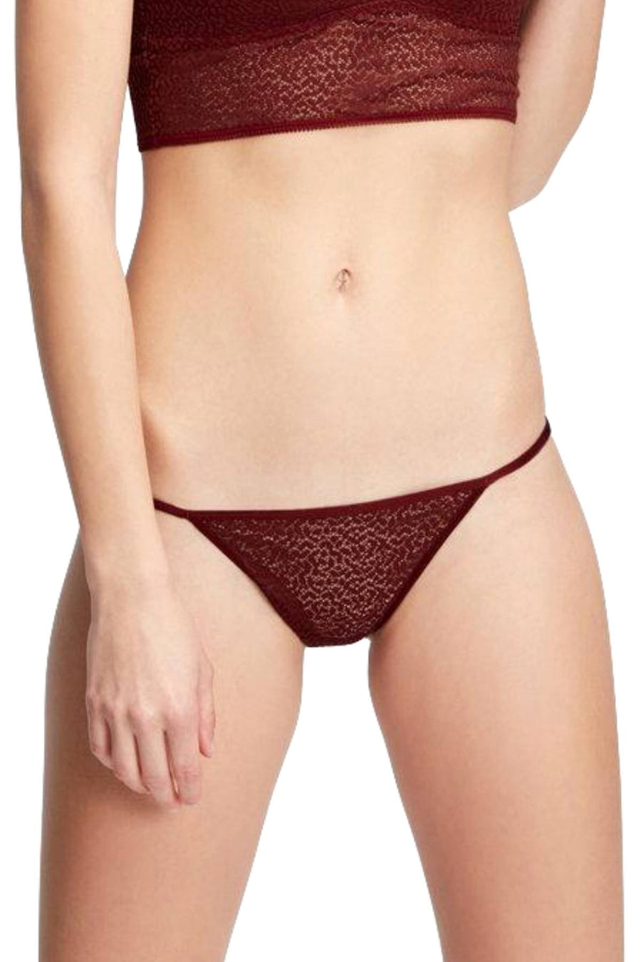 DKNY Rust Modern-Lace Sheer String Bikini Brief