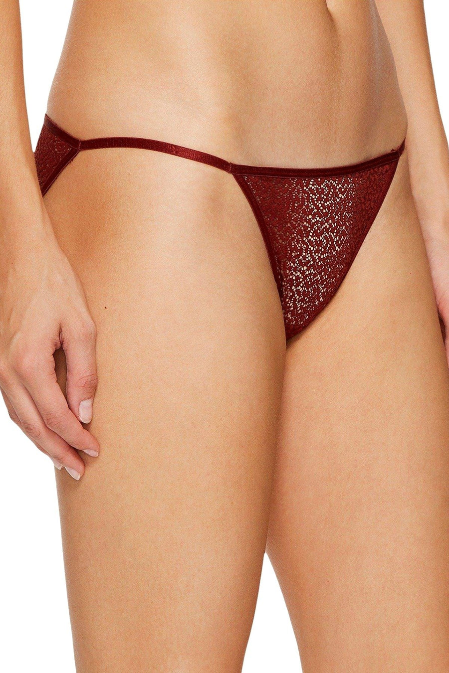 DKNY Rust Modern-Lace Sheer String Bikini Brief