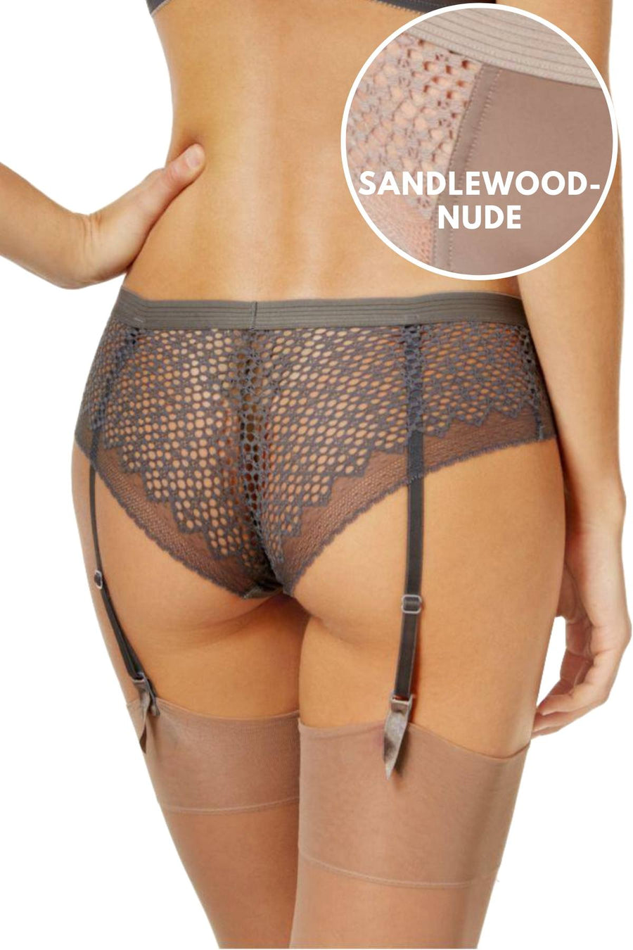 DKNY Sandlewood-Nude Sheer-Lace Garter Panty