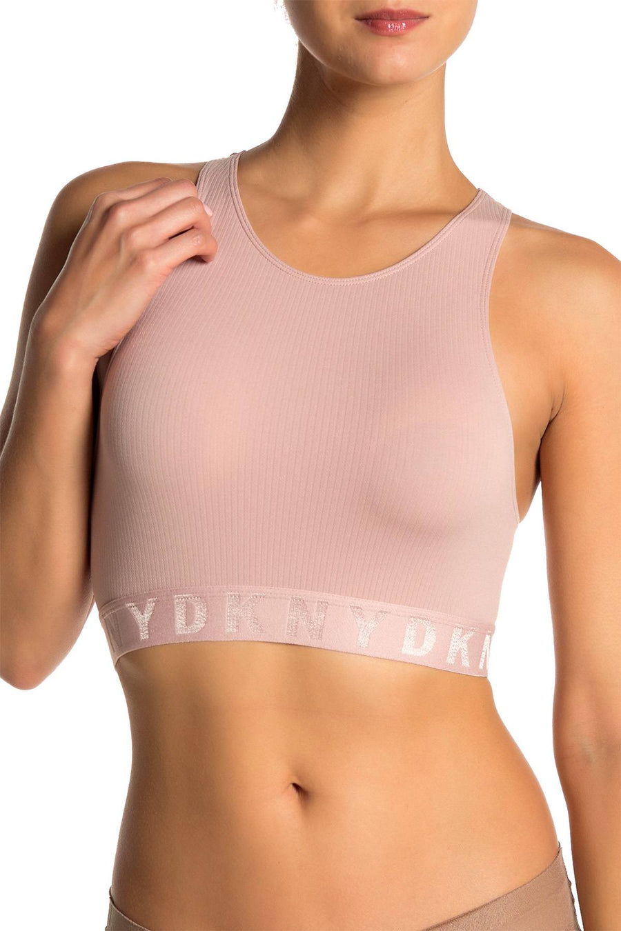 DKNY Shell Blush LiteWear Seamless Ribbed Crop Top Bralette