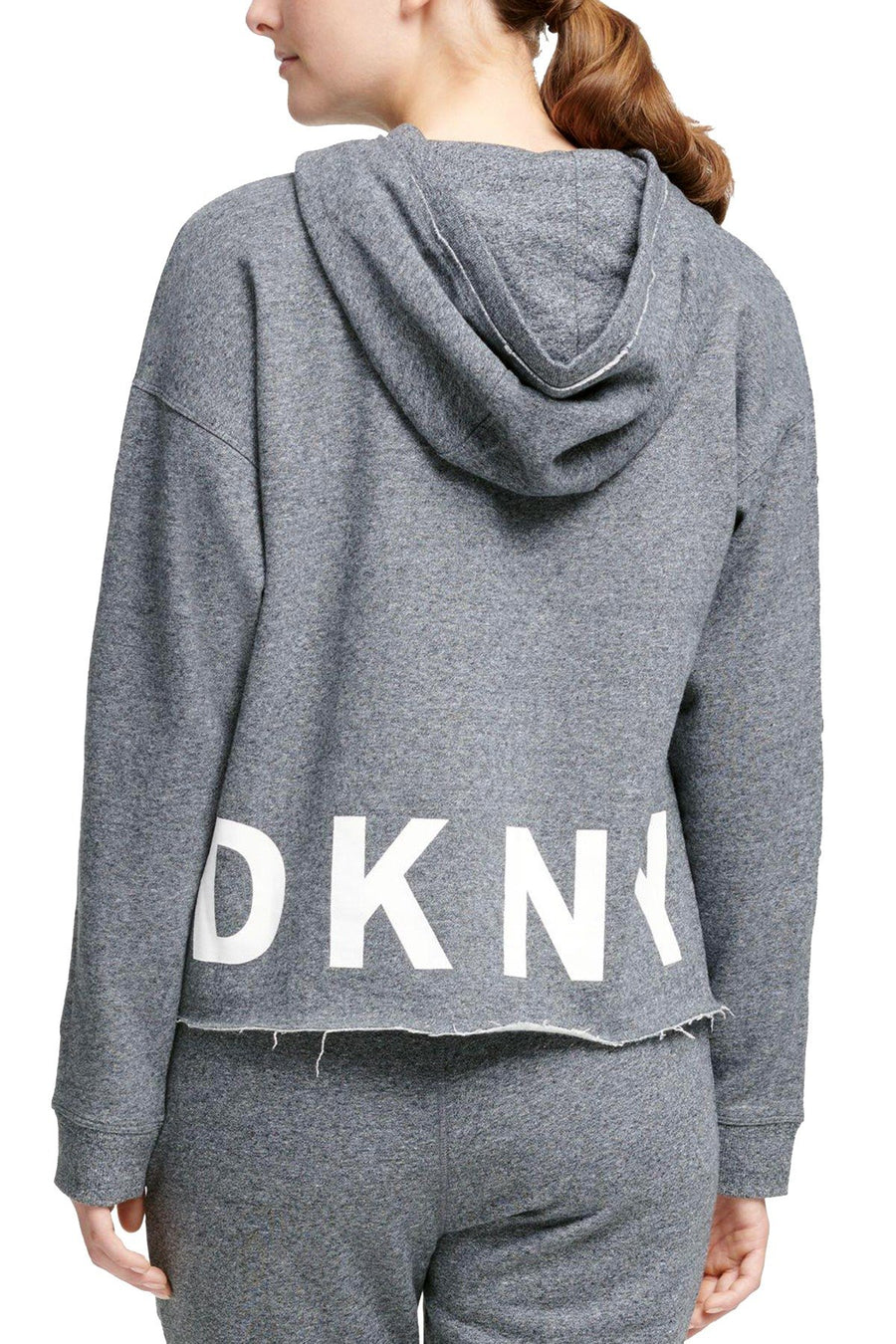 DKNY Sport Black Heather Logo Lace-Up Sleeve Cropped Hoodie