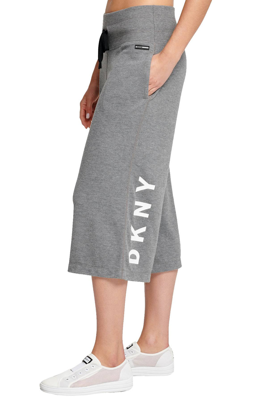 DKNY Sport Heather Grey Wide Leg Cropped Logo Pant