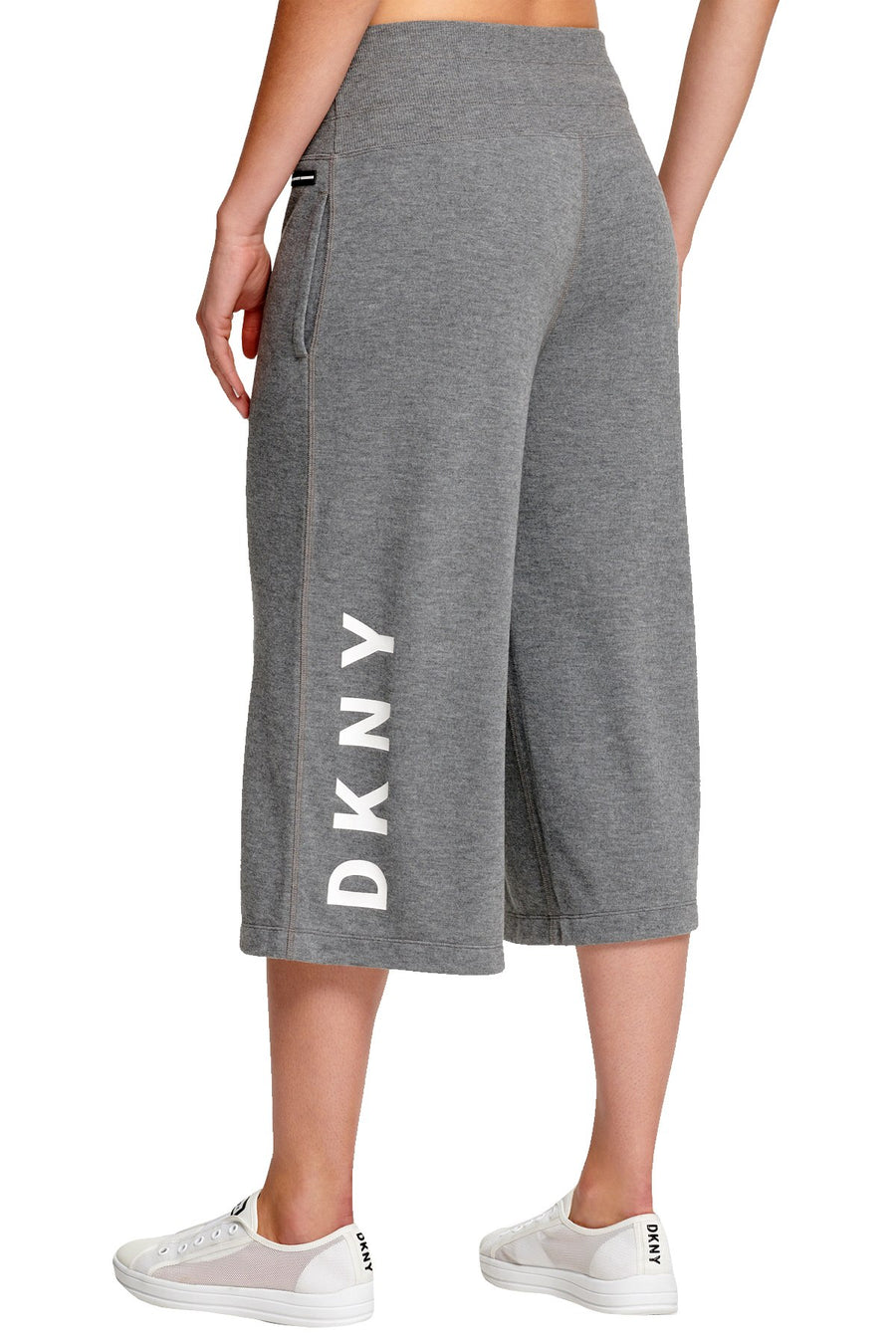 DKNY Sport Heather Grey Wide Leg Cropped Logo Pant