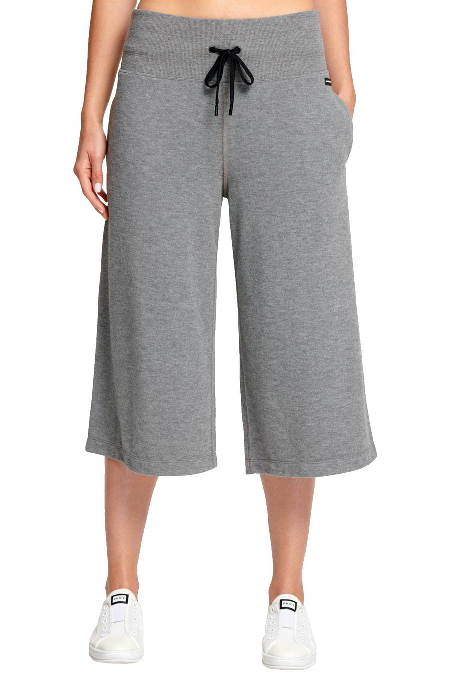 DKNY Sport Heather Grey Wide Leg Cropped Logo Pant