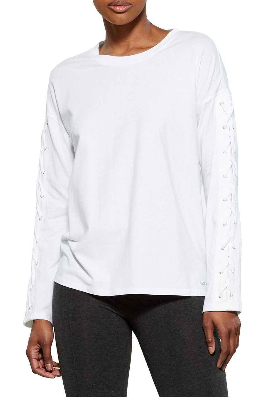 DKNY Sport White Long Lace-Up Sleeves Modal T-Shirt