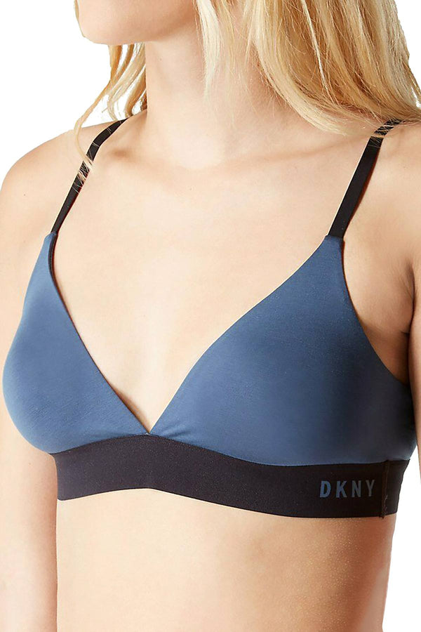 DKNY Steel Blue and Black Convertible Classic Cotton Bralette