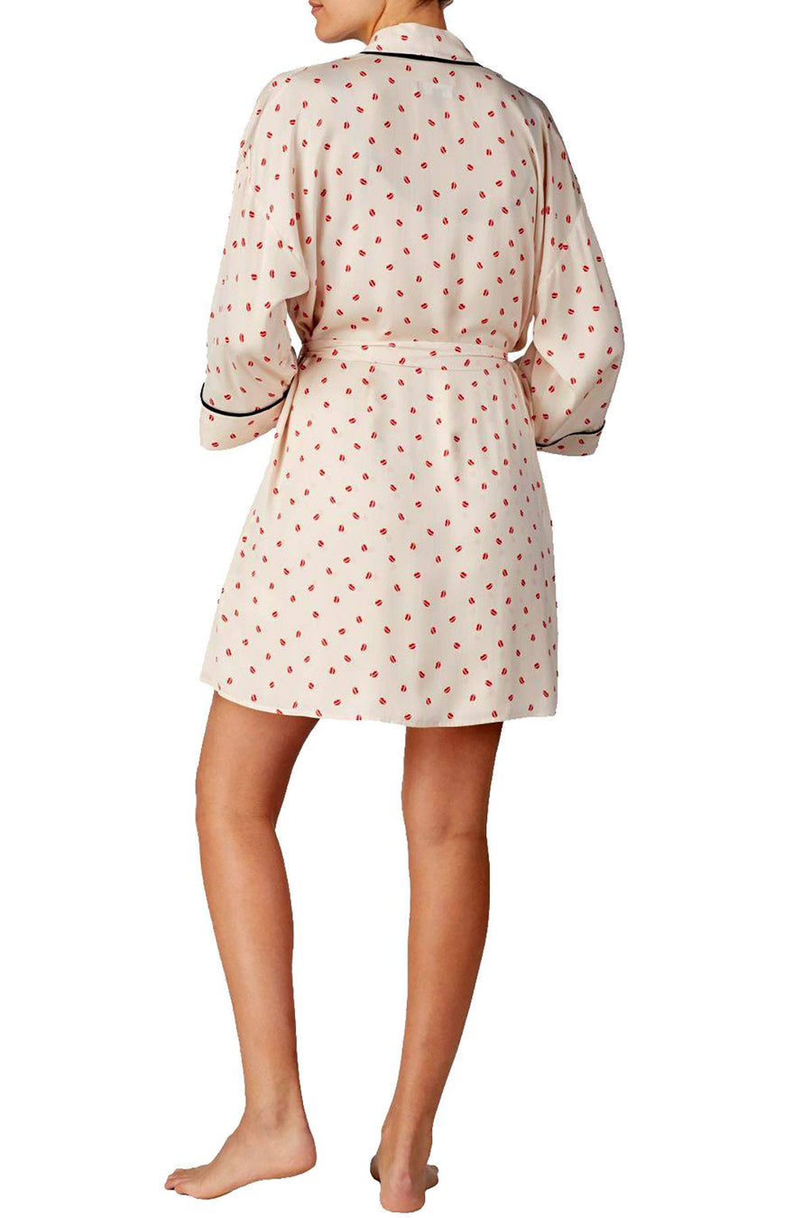 DKNY Tan/Print Read My Lips Satin Wrap Robe