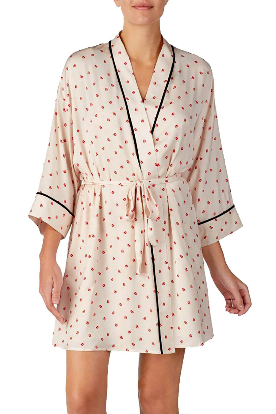 DKNY Tan/Print Read My Lips Satin Wrap Robe