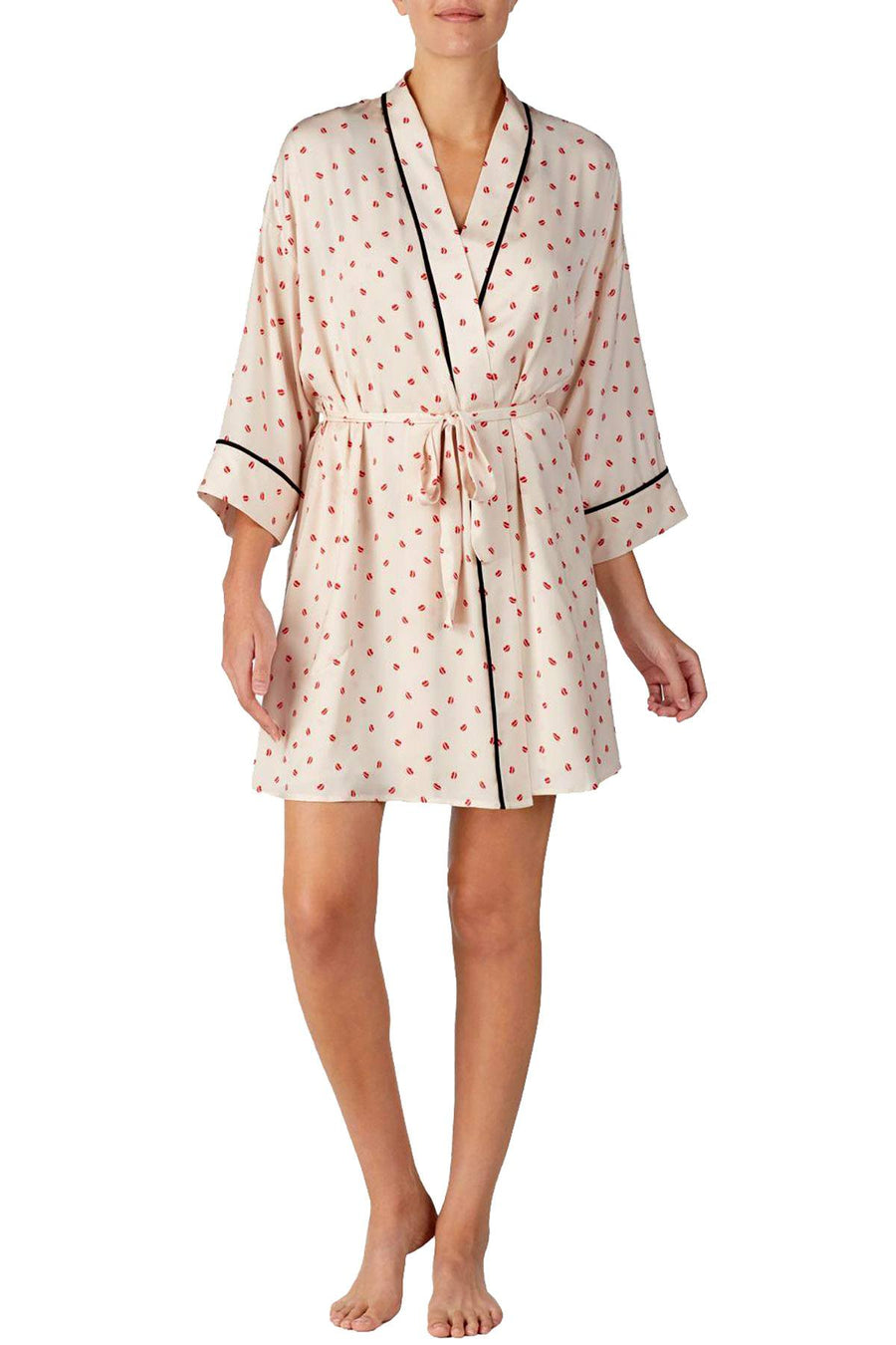 DKNY Tan/Print Read My Lips Satin Wrap Robe