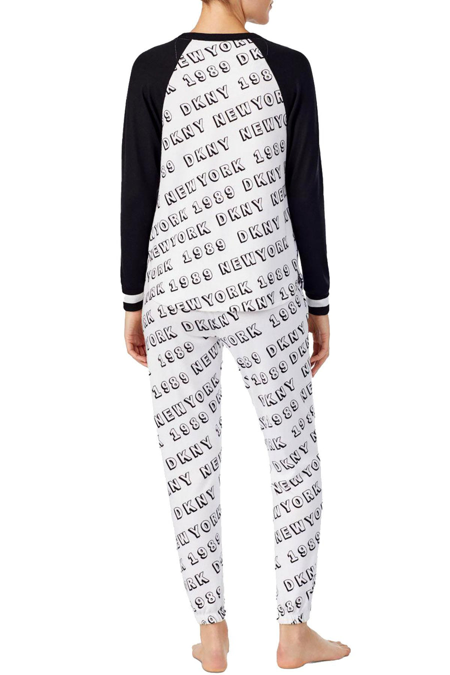 DKNY White/Black Printed Raglan Top / Jogger Pant Pajama Set