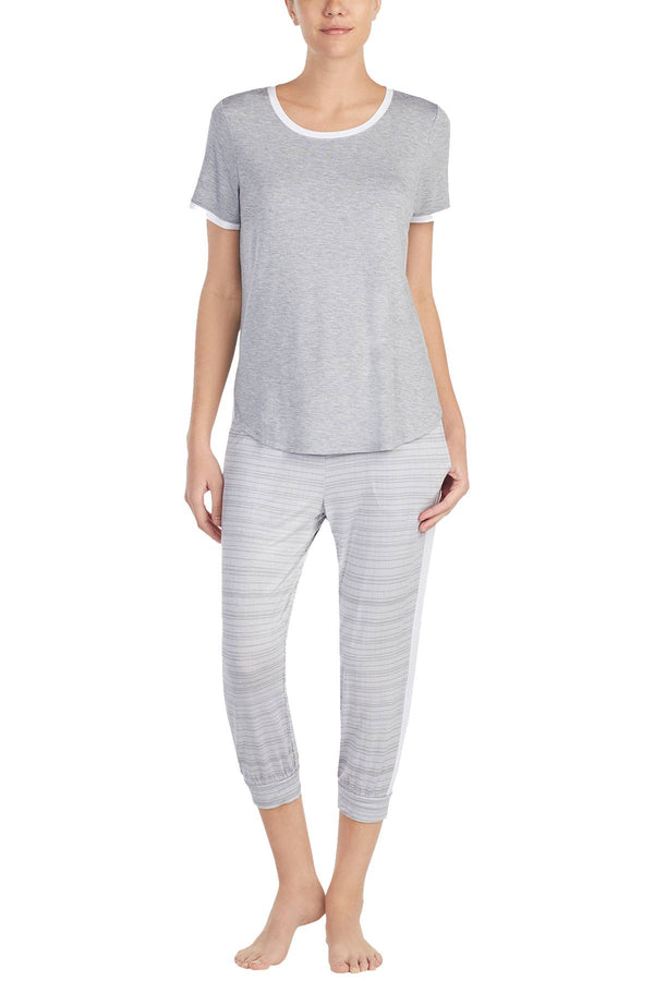 DKNY Yellow/Grey-Printed Contrast-Band Cropped Lounge Pant