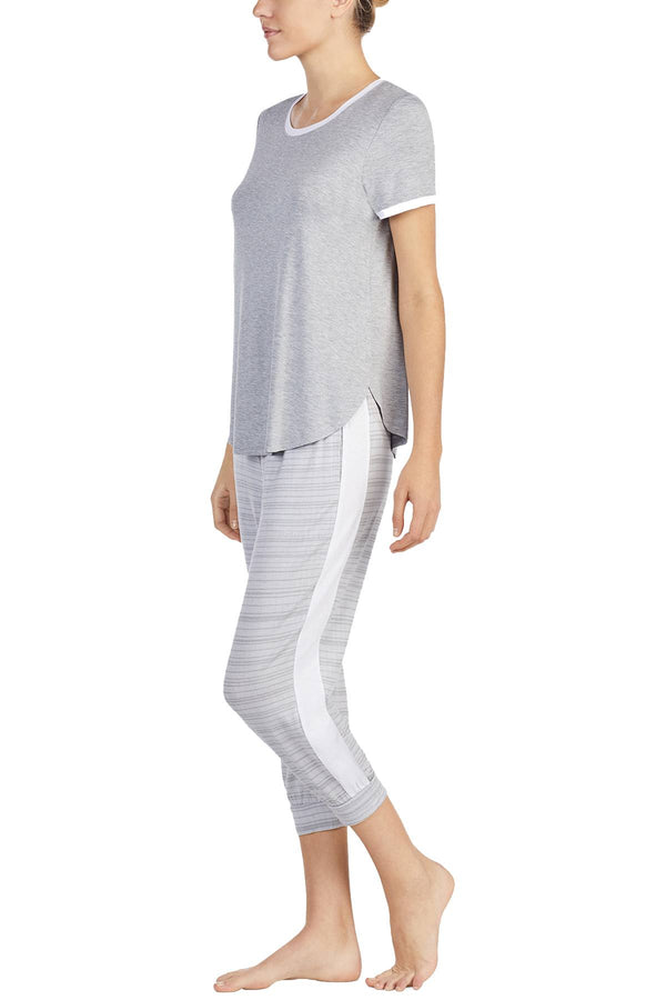 DKNY Yellow/Grey-Printed Contrast-Band Cropped Lounge Pant