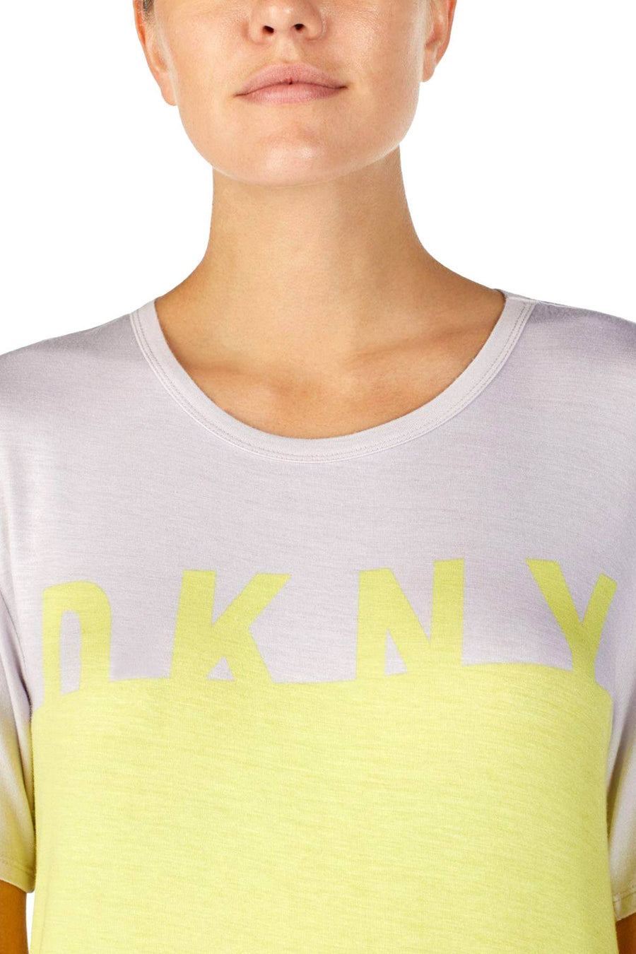 DKNY Yellow/Grey Short Sleeve Logo Colorblock Knit Sleepshirt