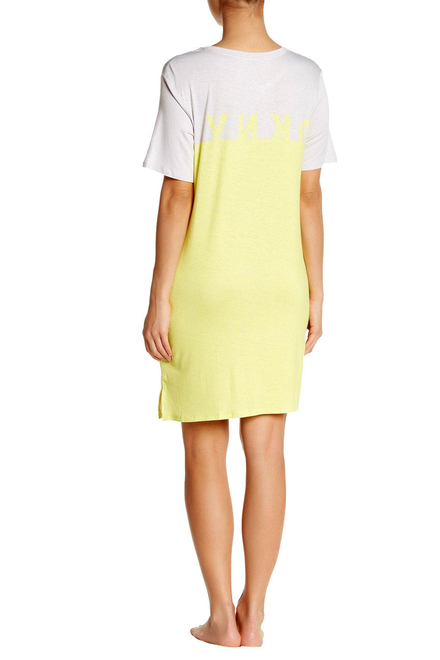 DKNY Yellow/Grey Short Sleeve Logo Colorblock Knit Sleepshirt