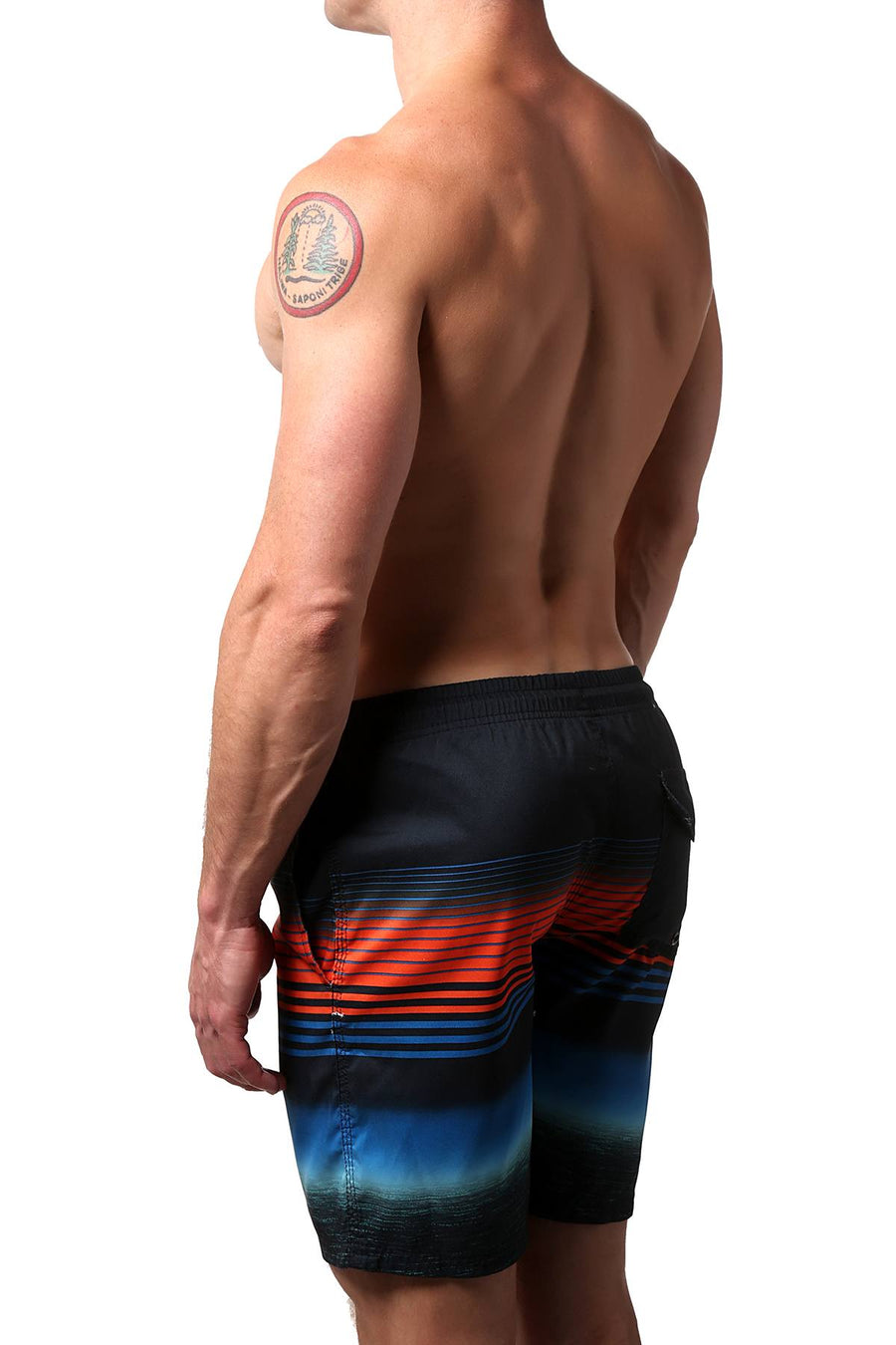 Distortion Black/Blue/Orange Striped Swim Short