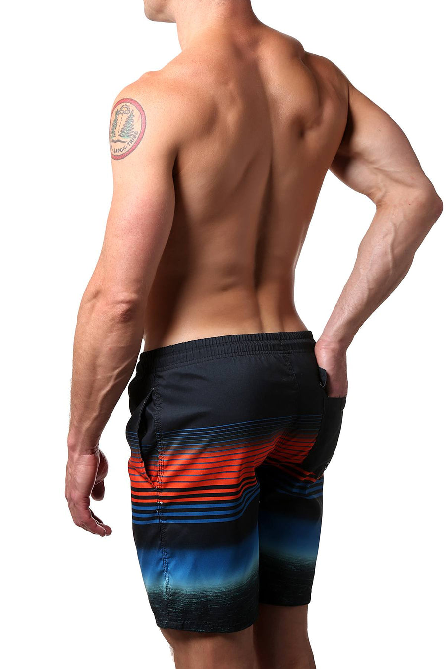 Distortion Black/Blue/Orange Striped Swim Short