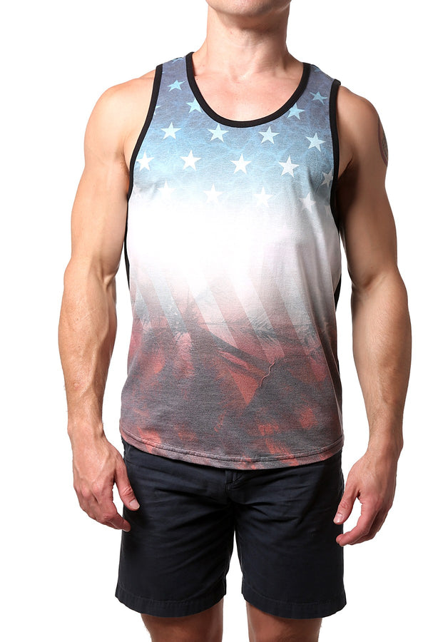 Distortion Black Sublimated USA Flag Print Tank Top