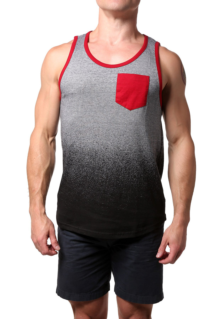 Distortion Black/White Stripe Dip-Down Print Tank Top