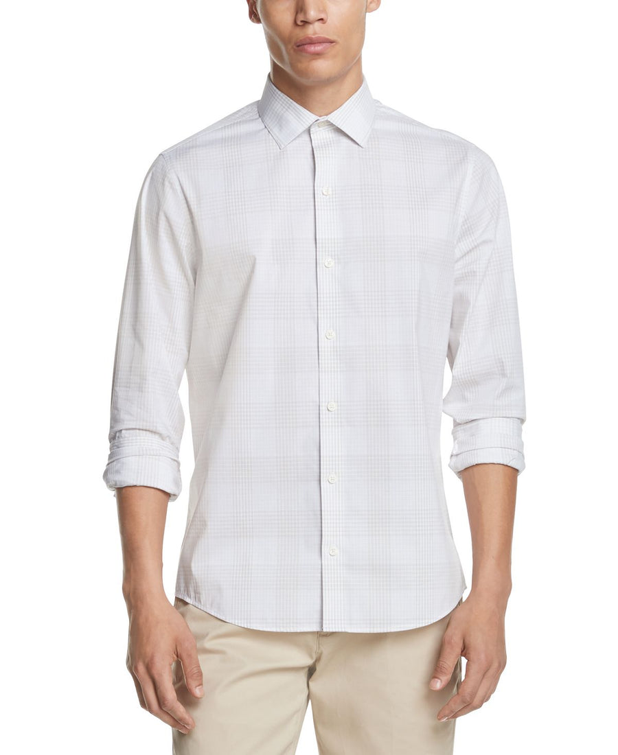 Dkny Performance Stretch Small Plaid Shirt Feather Grey