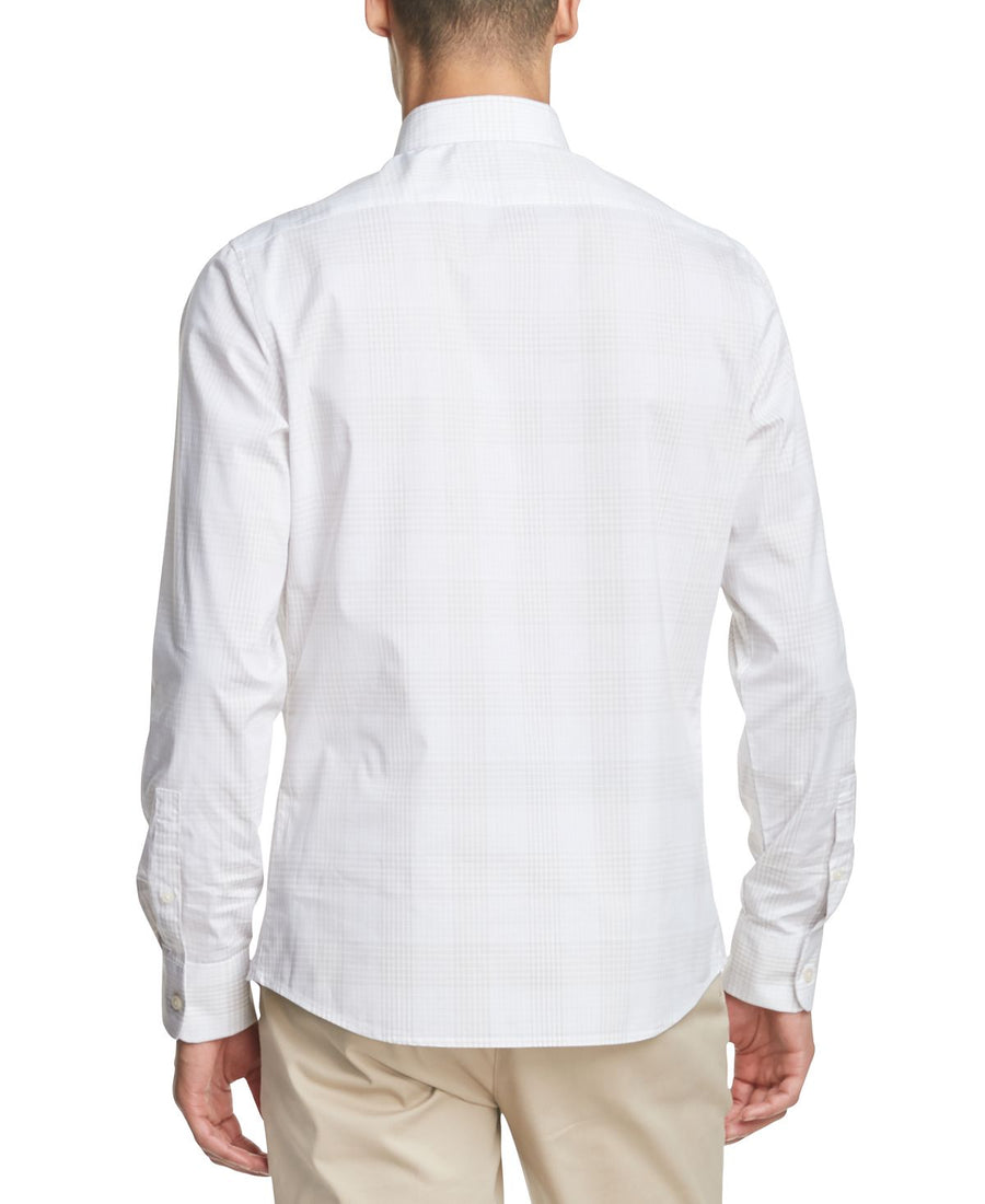 Dkny Performance Stretch Small Plaid Shirt Feather Grey