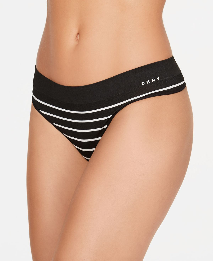 Dkny Seamless Litewear Thong Underwear Dk5016 Black Stripe/black/vellum
