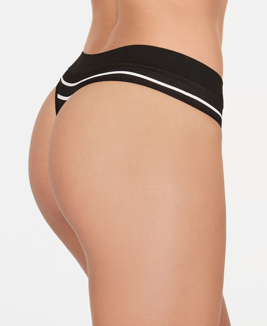 Dkny Seamless Litewear Thong Underwear Dk5016 Black Stripe/black/vellum