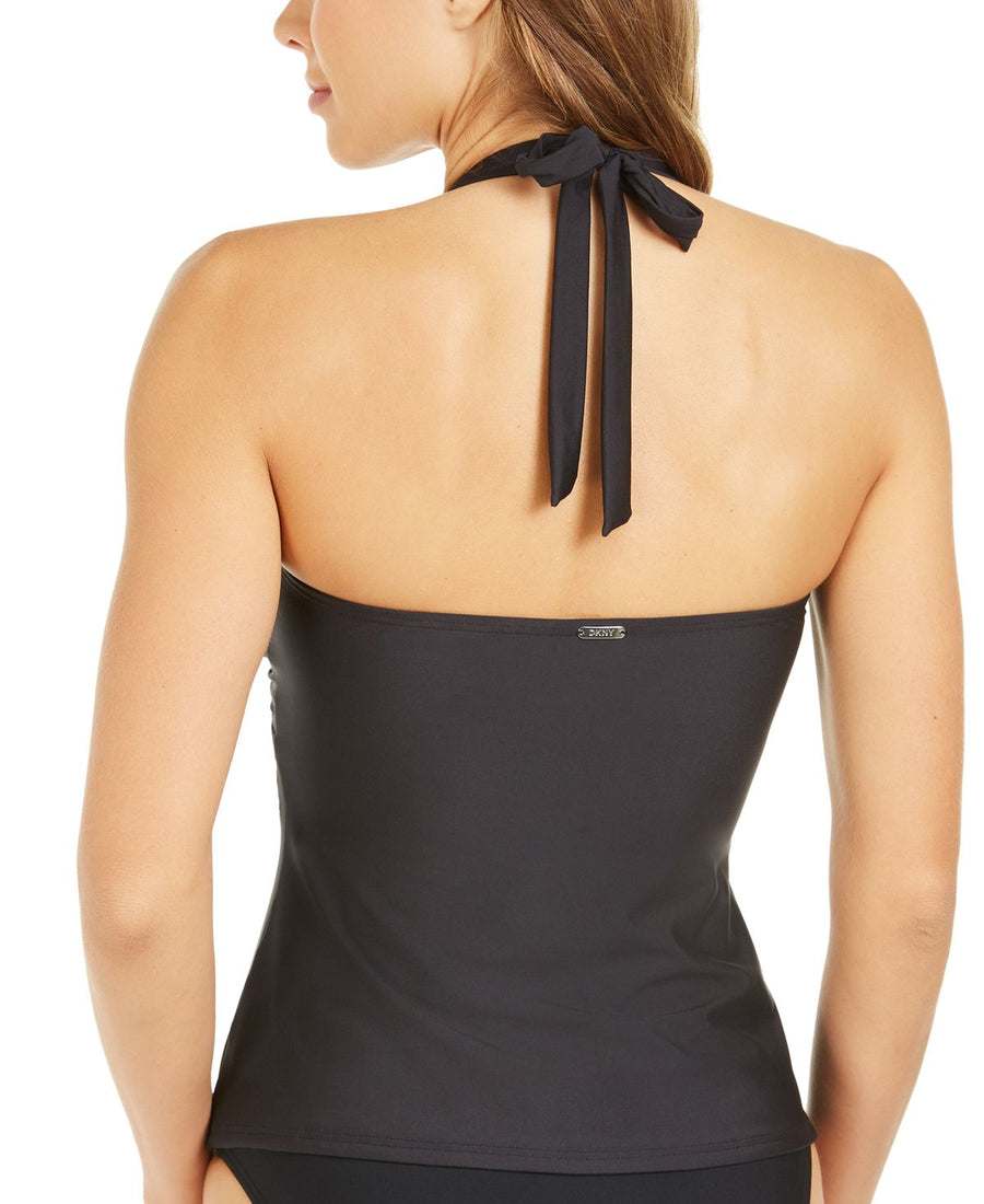 Dkny Twist-front Halter Tankini Top Black
