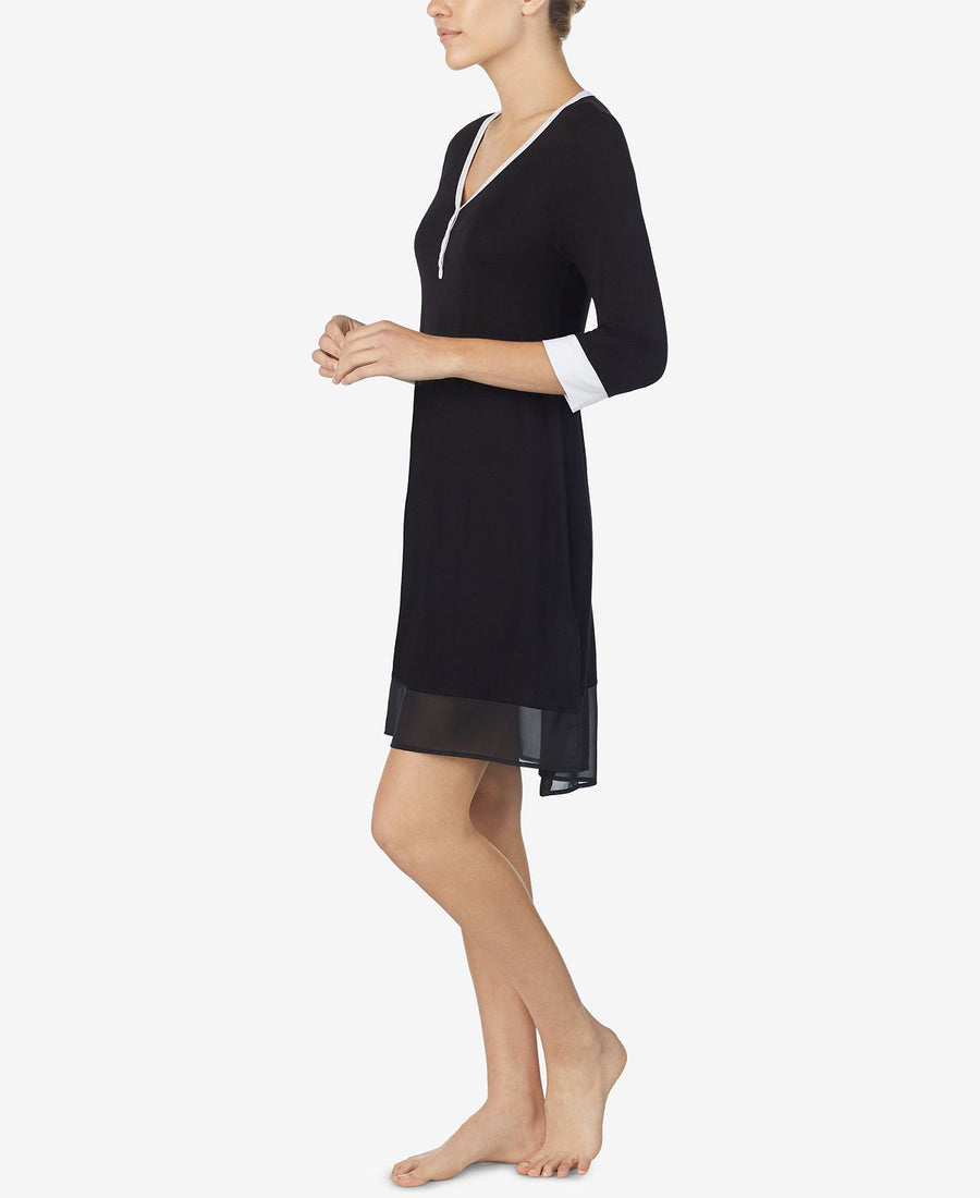 Dkny Wo Colorblocked Chiffon-hem Sleepshirt Nightgown Black