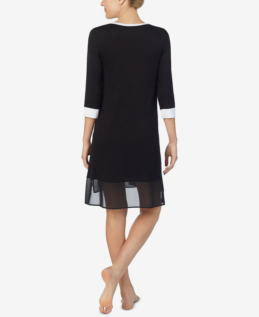 Dkny Wo Colorblocked Chiffon-hem Sleepshirt Nightgown Black